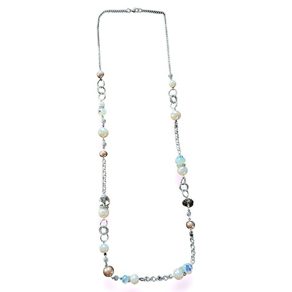True Vintage Silver Beaded Long Necklace Claw Clasp Perfect for Layering  18” - Picture 1 of 8